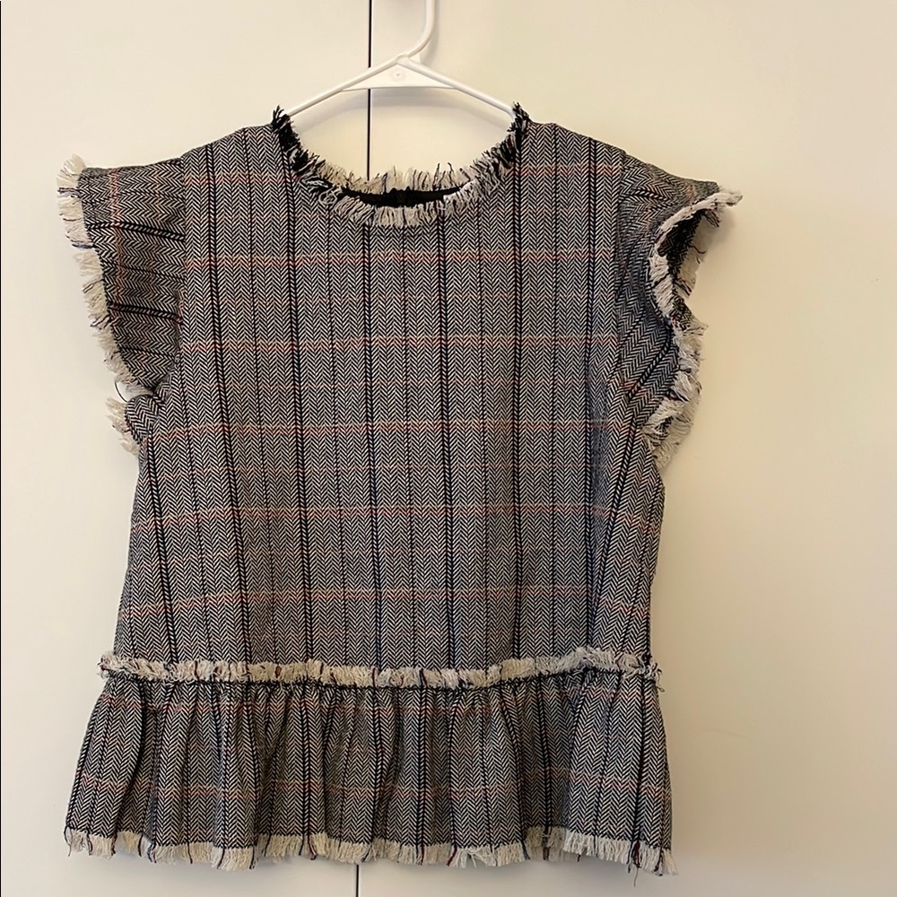 THML herringbone tweed fringe top. Size S. - Picture 2 of 16